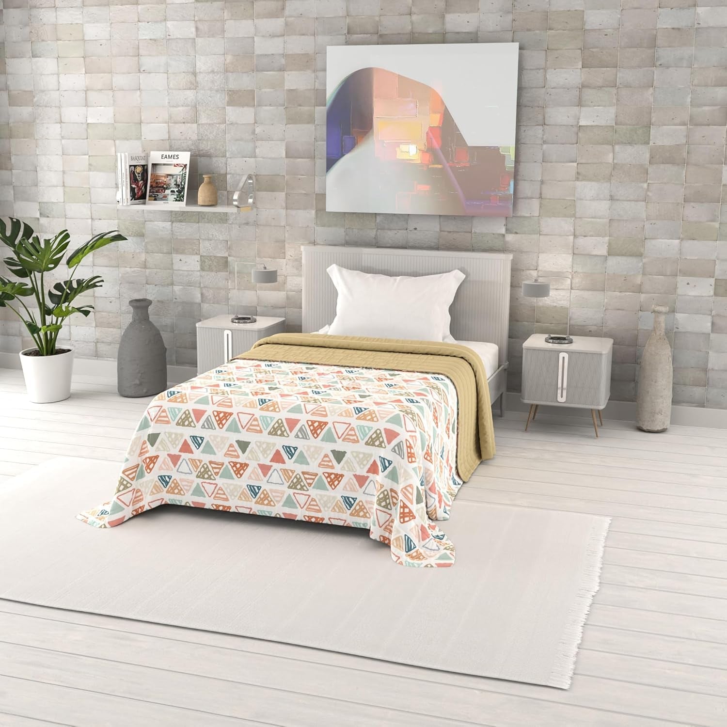 Couette d'été imprimée fantaisie, rembourrage en polyester, pétales, 260 x 270 cm.