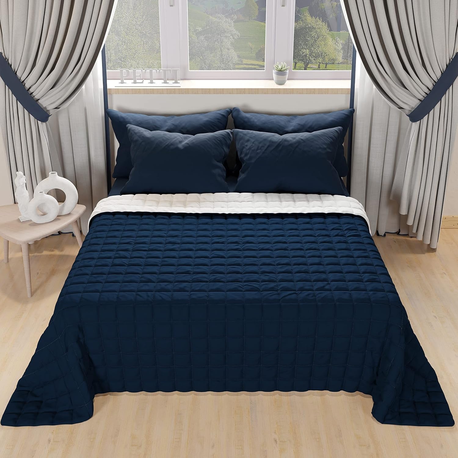 PETTI Artigiani Italiani - Couette pour lit simple, couette double face, couette à ressorts, bleu nuit, blanc, 100% Made in Italy Couettes et couettes Naty Shop