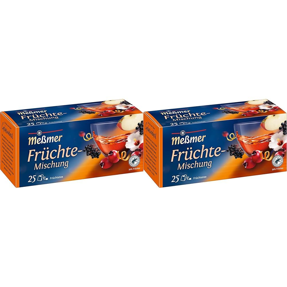 Mélange de fruits Meßmer | 25 sachets de thé | Végétalien | Sans gluten | Sans lactose (paquet de 2)