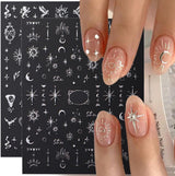 Autocollants d'ongles métalliques argentés 3D, autocollants d'ongles pour femmes, étoile, lune, soleil, feuille d'ongles, autocollants auto-adhésifs, autocollants d'ongles papillon, autocollants d'ongles, accessoires de conception d'ongles, 8 pièces