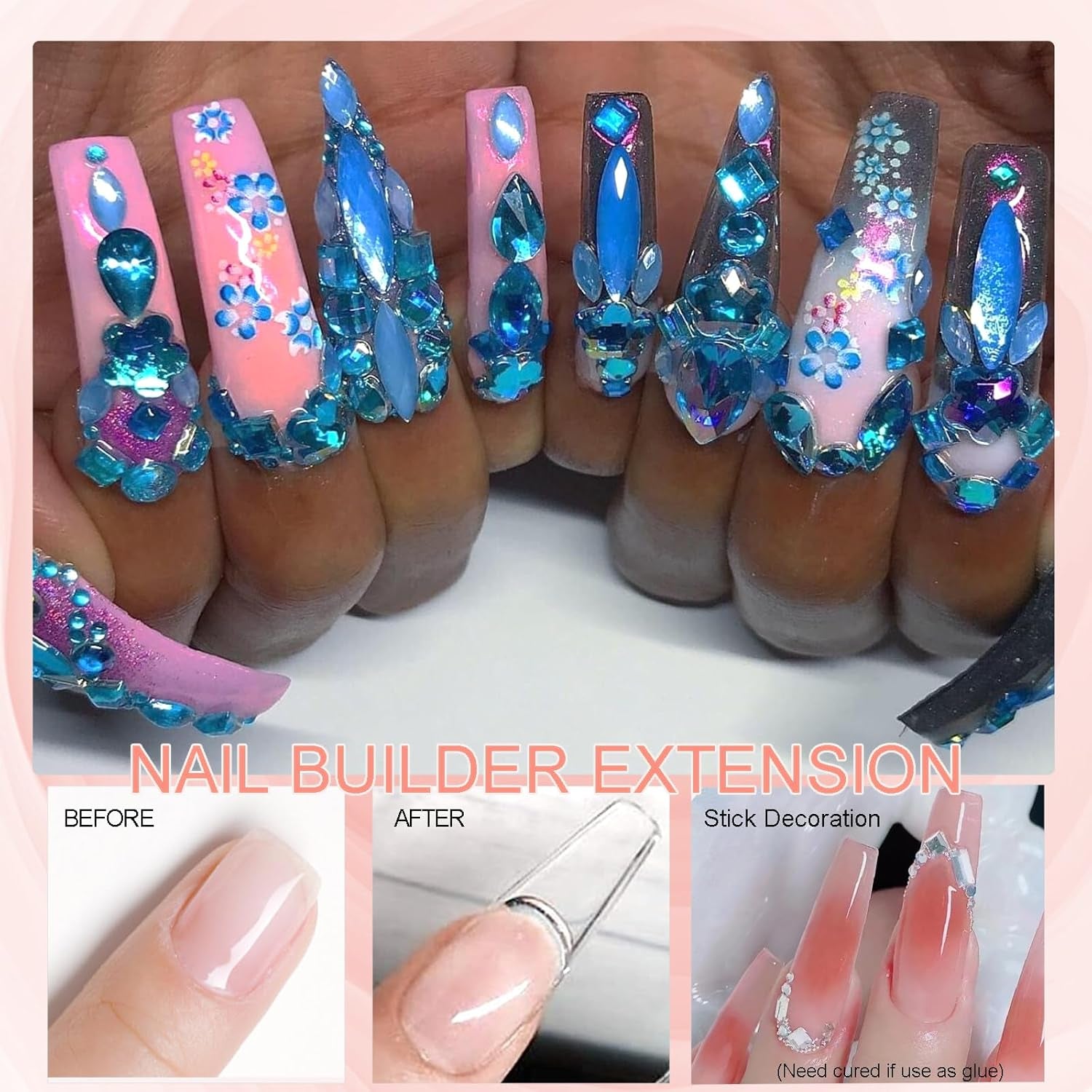 NAILGIL Vernis à ongles en gel solide, colle à ongles en gel solide, sculpture d'art d'ongle 3D avec ensemble d'outils, salon de bricolage à domicile, transparent 15G
