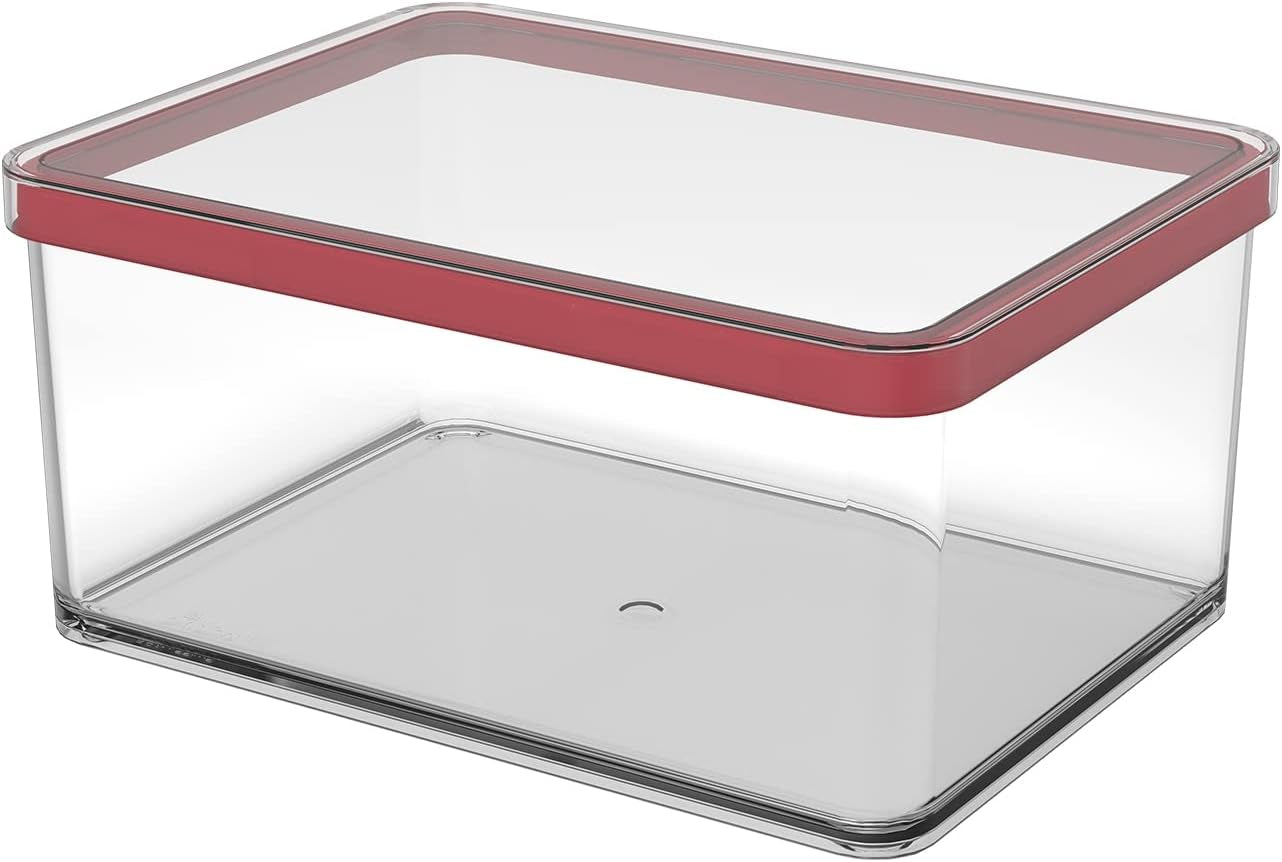 Rotho Loft Lot de 5 bocaux de conservation avec couvercles, différentes tailles, plastique alimentaire (PP) sans BPA, transparent/rouge (21,4 x 21,4 x 23,5 cm) Naty Shop Boîtes de conservation alimentaire 2,25 L de large