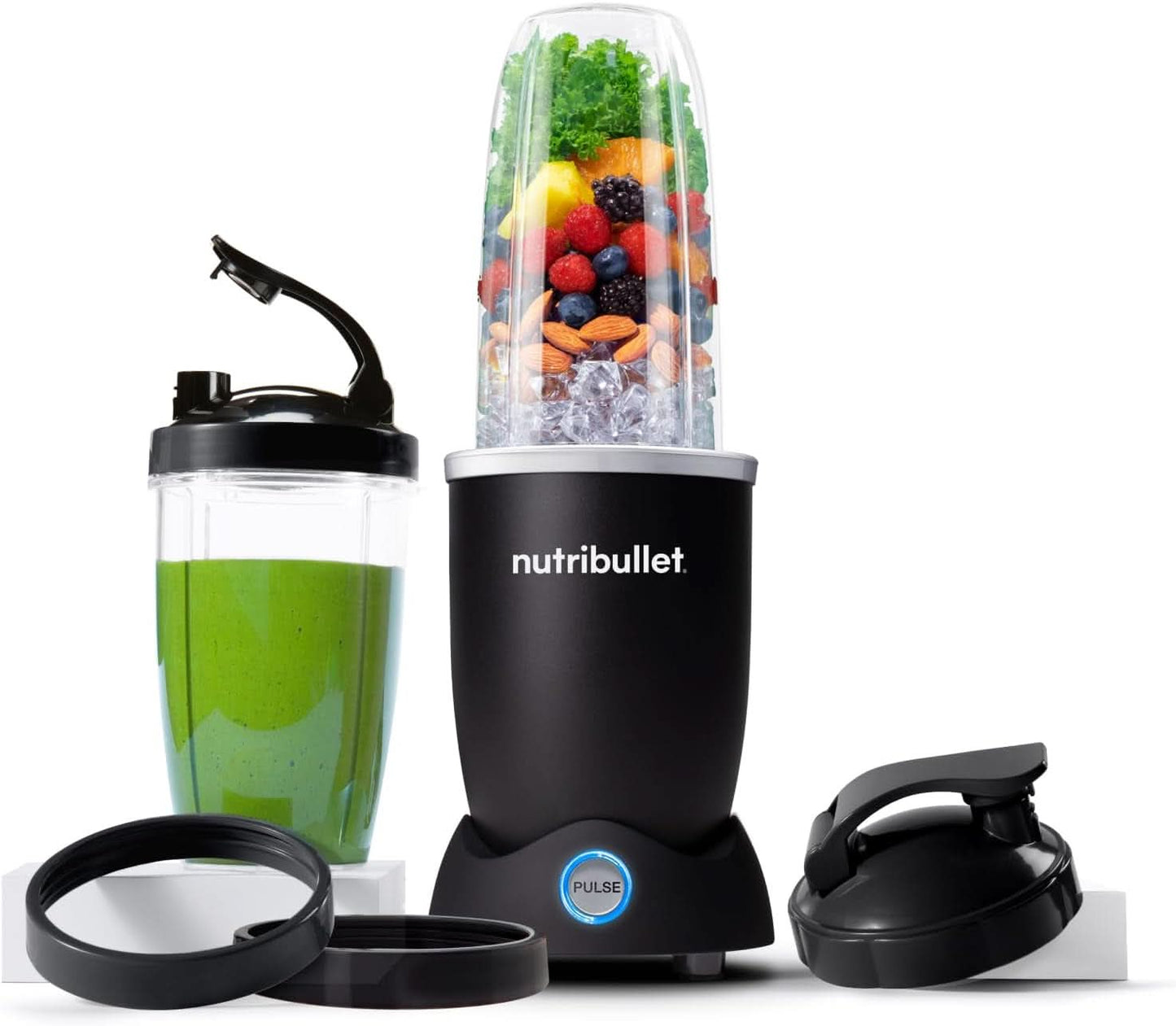 Mélangeur personnel Nutribullet, mélangeur de base pour une portion, 1000 watts et moteur léger, 900 ml de boisson au Tritan Renew, bouton de commande tactile, Dunkel Grau Bucatarie Naty Shop Schwarz 1200W