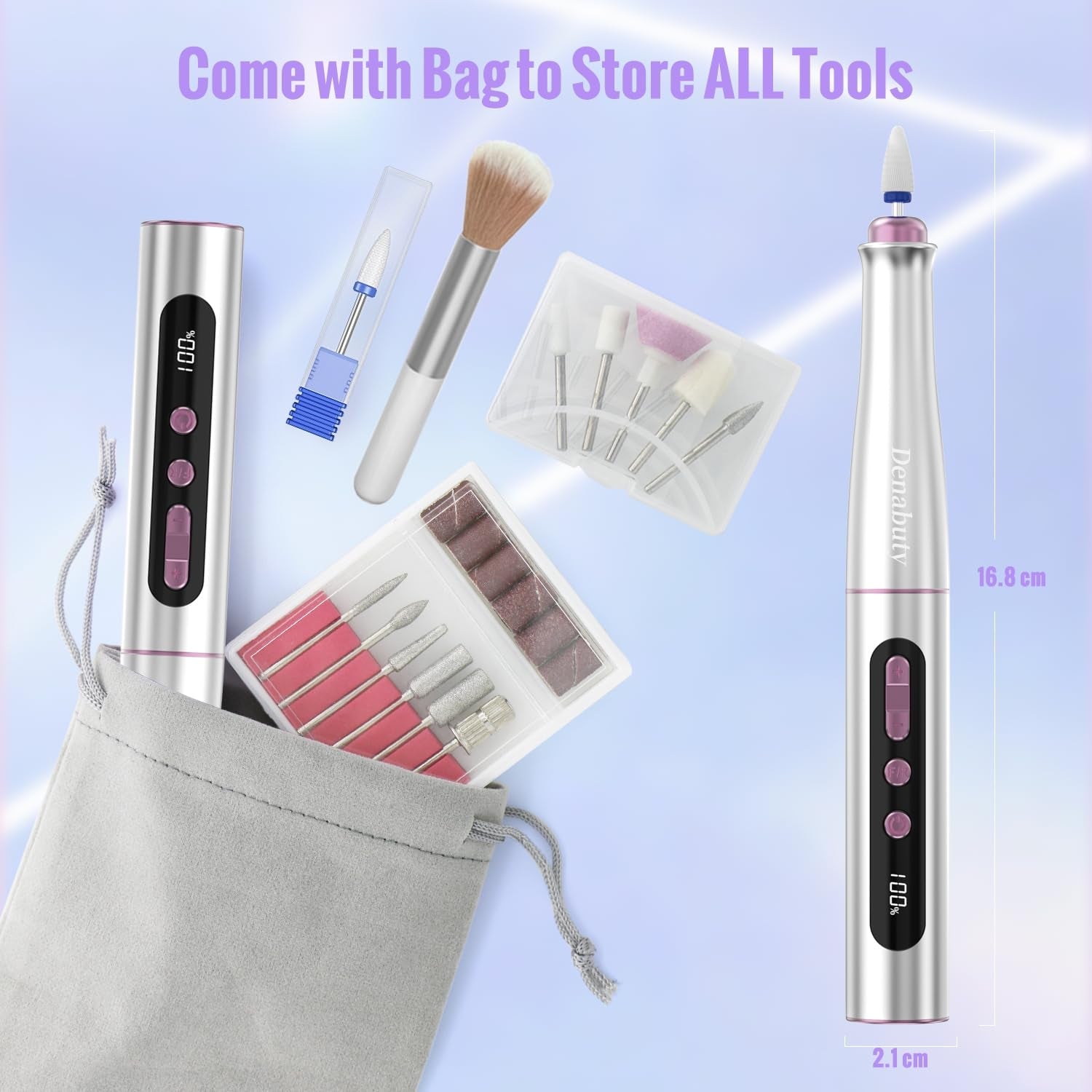 Denabuty Fraises à ongles, 13 en 1 Fraise pour gel 35000 tr/min, Perceuse à ongles électrique professionnelle, Kit de manucure et de pédicure électrique pour gel semi-permanent, Acrylique DN-2402