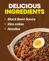 NONGSHIM Rapokki (Jjajang, 400 ml) – cuisine de rue coréenne authentique, ramen et gâteaux de riz, haricots noirs ; rapide et facile à préparer, prêt en 4 minutes
