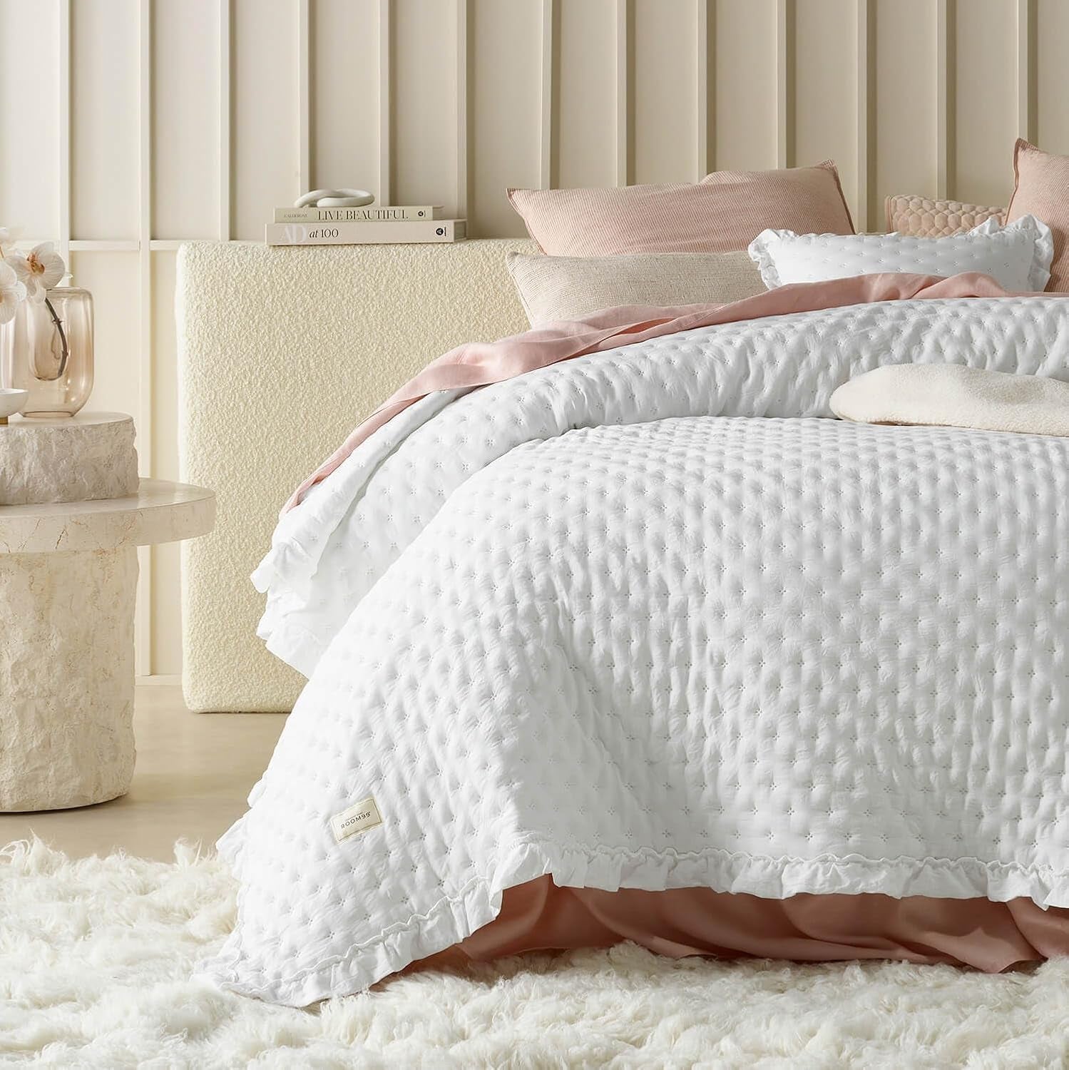 Molly Couvre-lit élégant en rose poudré 170 X 210 cm Couvre-lit polyvalent comme couvre-lit ou canapé Jeté pour lit et canapé Style couverture Idéal comme couvre-lit Lits et couvertures Besuche den ROOM99-Store Blanc 200X220