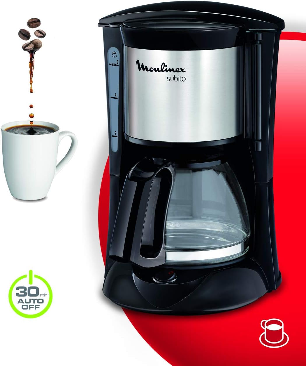 FG150813 Cafetière Subito, 6 tasses, Noir/Acier inoxydable