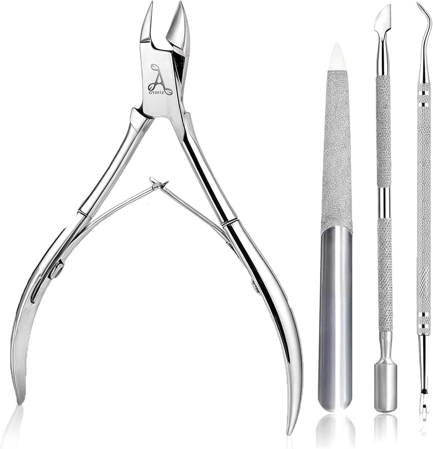 ARMIZ Ensemble 4 pièces repousse-cuticules et pinces, ensemble d'outils professionnels pour enlever les cuticules, pince multi-usages en acier inoxydable pour manucure et pédicure