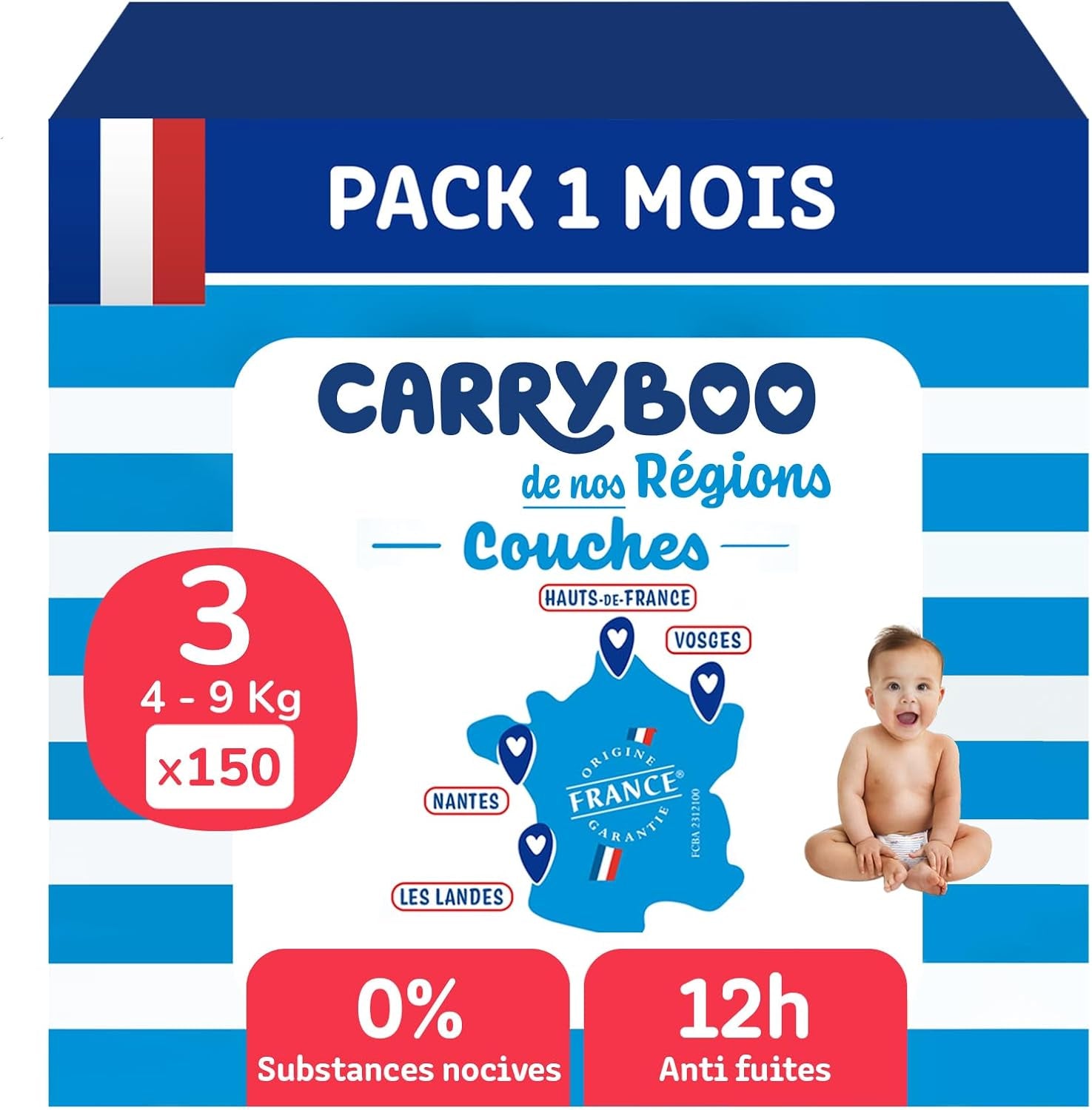 - Couches taille 3 (4-9 kg) - saines et très absorbantes - étanche 12 heures - sans substances indésirables - fabriquées en France - prix abordable - 150 couches jetables