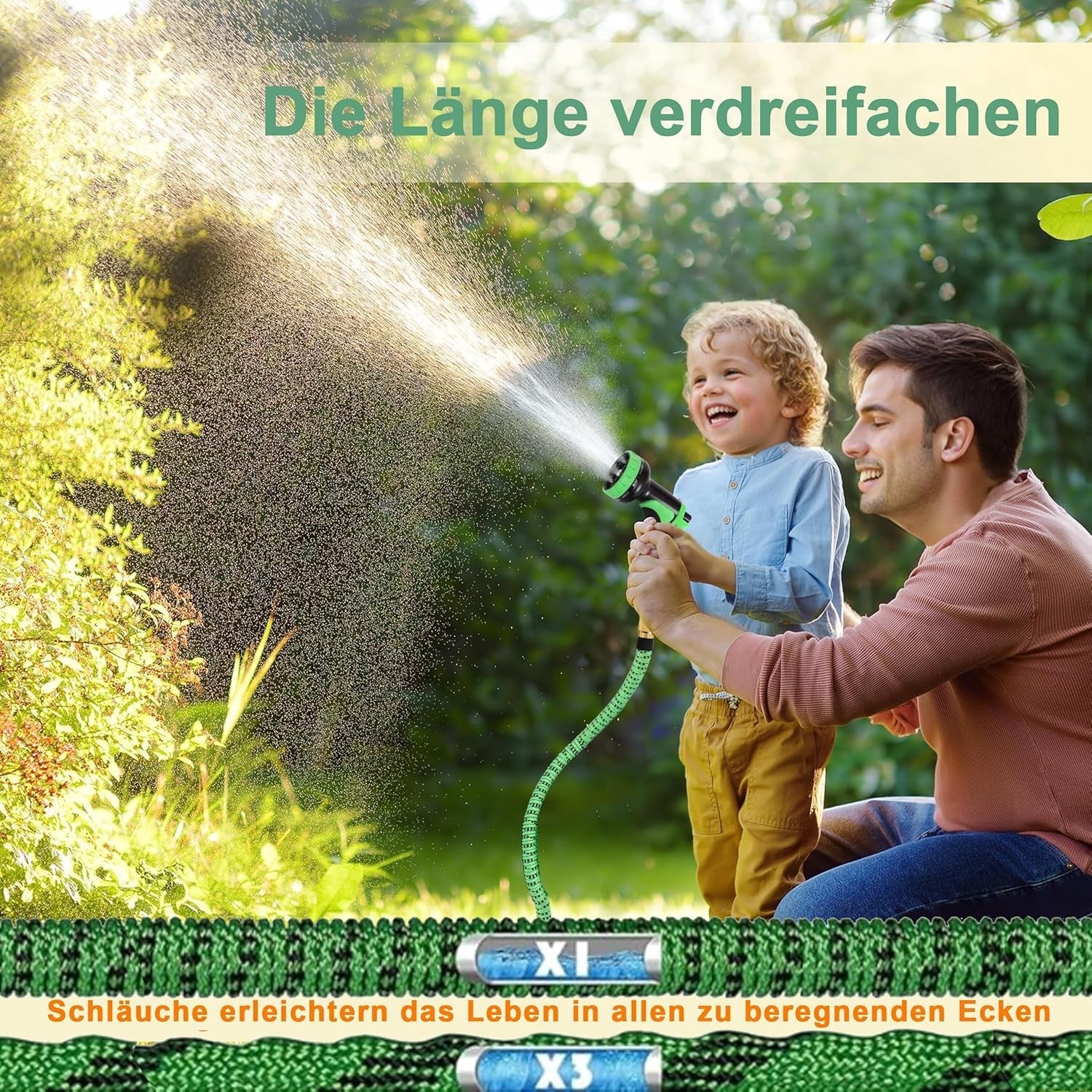 Tuyau d'arrosage extensible de 45 m, tuyau d'eau flexible rétractable automatique, 10 modes de pulvérisation, TPE 2500D, connecteurs métalliques, pour très grands jardins, agriculture, nettoyage