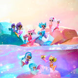 Mdr Surprise ! Mermaid Makeover Magic Baby Sisters – Queue de sirène à couleur changeante avec boule de palourde à exposer, 6 poupées à collectionner – 4 ans et plus