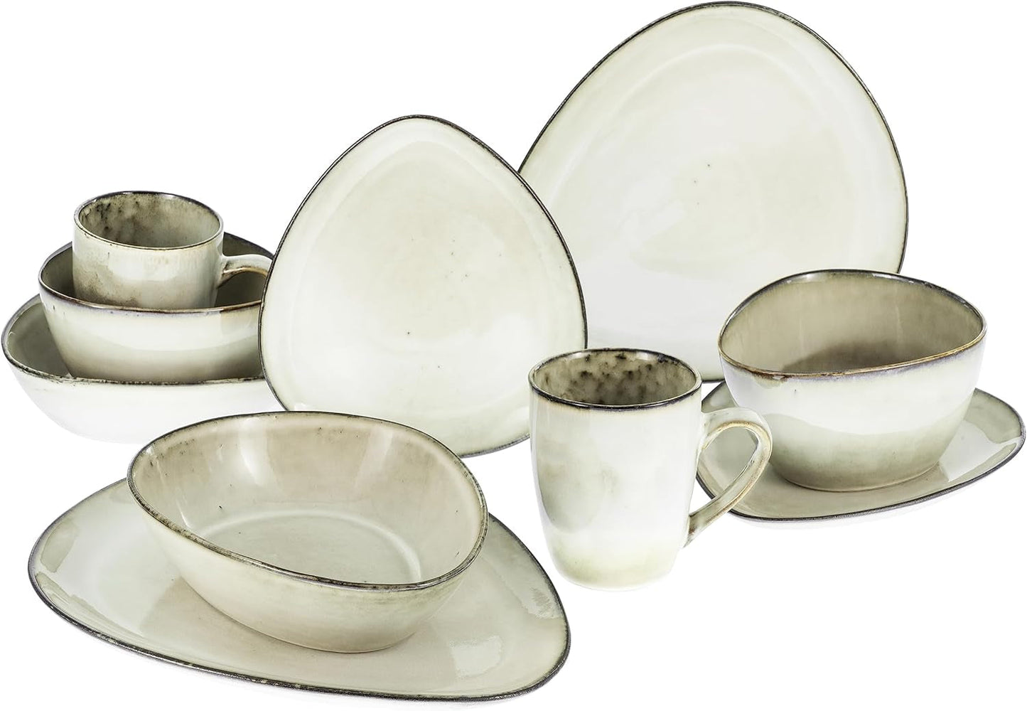 CreaTable, 23769, Série CLOUDY, Sable, Service de table 10 pièces, Service combiné en porcelaine, Passe au lave-vaisselle et au micro-ondes, Fabrication de qualité