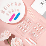 Kiiwah 48 pièces ongles carrés courts ongles artificiels roses colle sur bouts d'ongles courts faux ongles