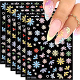 JMEOWIO 3D Nagelsticker Frühling Blumen 5 Blatt Nagelaufkleber 5D Stereoskopisch Selbstklebend Bunte Blüte Nail Art Sticker Décoration Nageldesign Zubehör