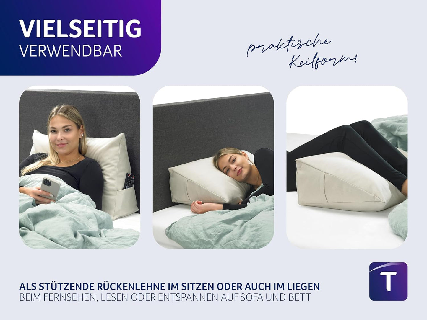 Traumnacht Cosy Back Oreiller de lecture 70 x 40 cm beige Housse amovible et lavable en 100 % polyester Poche latérale pratique Certifié Oeko-Tex Produit selon les normes de qualité allemandes