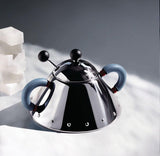 Théière Alessi avec cuillère en acier inoxydable, poignées et bouton PA, noir