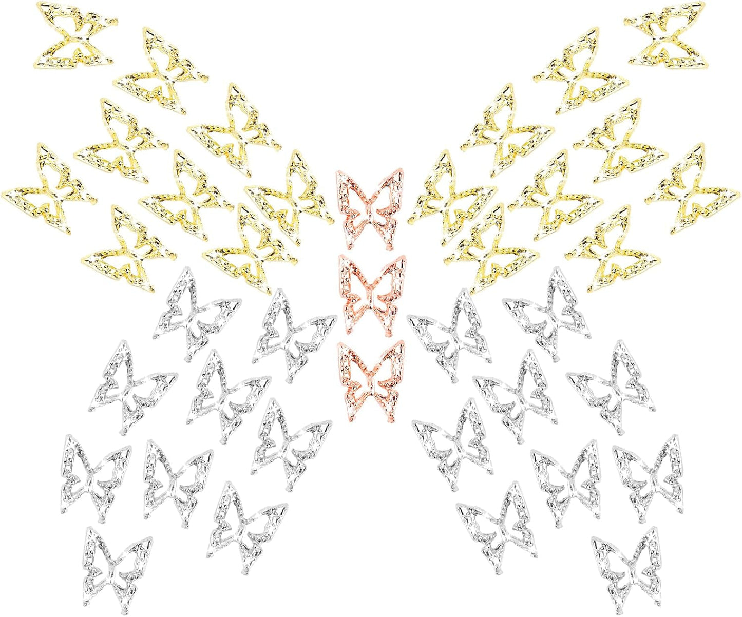 80 pièces 3D papillon ongles breloques alliage papillon or argent paillettes Nail Art décorations ongles bijoux accessoires bricolage manucure pour les femmes