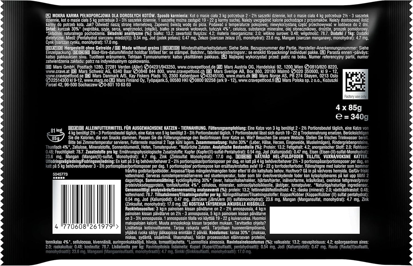 CRAVE Katze Portionsbeutel Sauce Multipack au Thon 13 x 4x85g