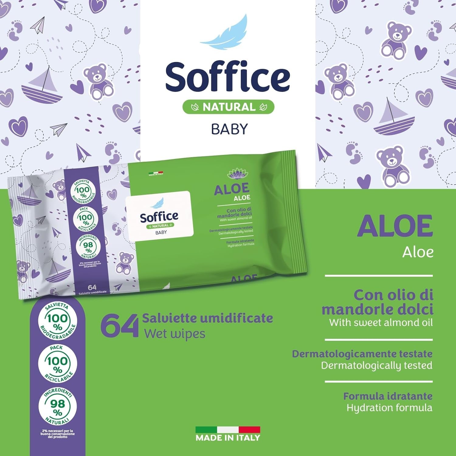 Lingettes démaquillantes bébés et tout-petits - formule hydratante pour l'hygiène quotidienne des bébés et des tout-petits - 12 paquets de 64 lingettes