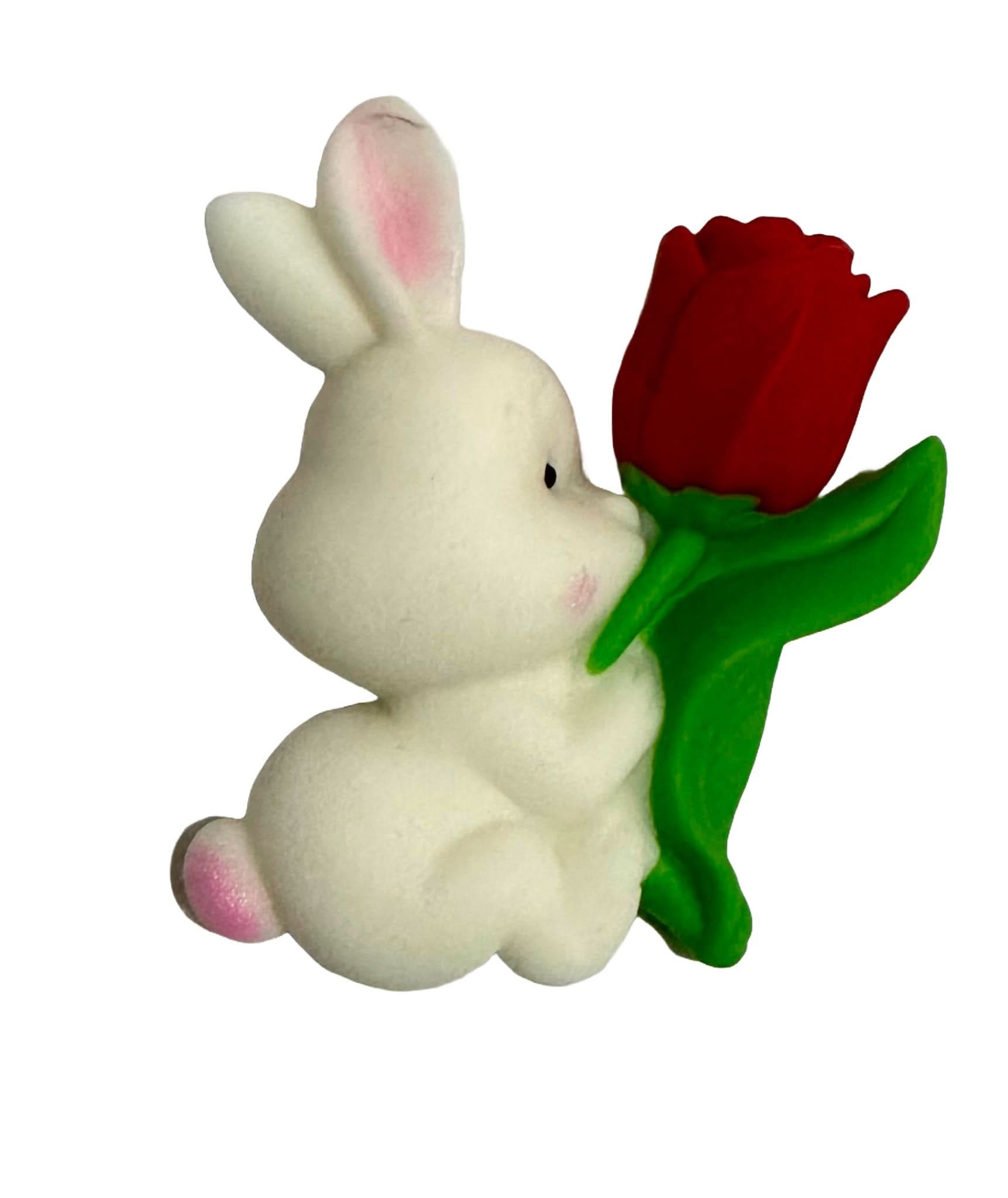 Décoration comestible en sucre, Décorations Lapin avec tulipe rouge de Sugar Paste Nati Shop