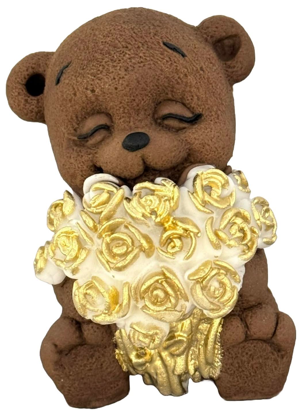 Décoration comestible en sucre, Ours au bouquet de roses Décorations en Pâte à Sucre Nati Shop