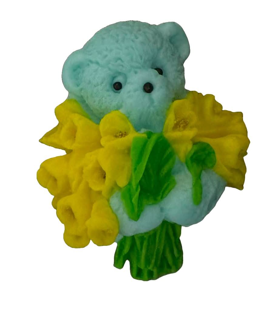 Décoration comestible en sucre, Ours en peluche avec un bouquet de tulipes Décorations en Pâte à Sucre Nati Shop