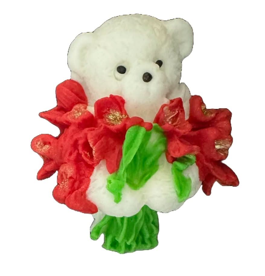 Décoration comestible en sucre, Ours en peluche avec un bouquet de tulipes Décorations en Pâte à Sucre Nati Shop