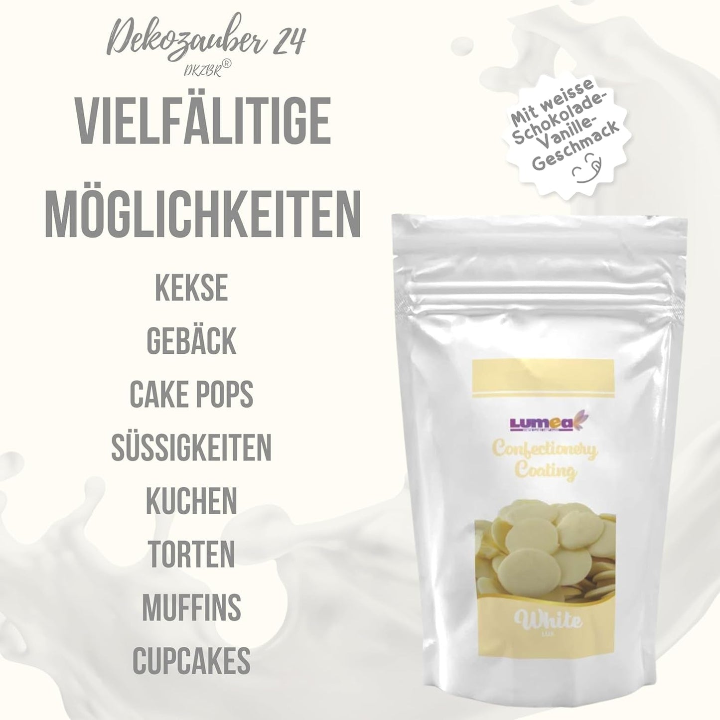 Gouttes de couverture Dekozauber24, blanches, 500g, au goût chocolat blanc et vanille, chips Deco Melts, passent au micro-ondes, pour cake pops, gâteaux, tartelettes, dégoulinants ou glaçages Naty Shop Sugarpaste