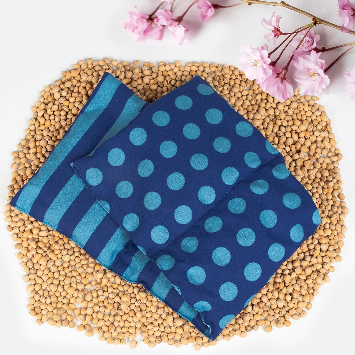 Oreiller en noyaux de cerise Passe au micro-ondes et au four - Bleu avec rayures et pois I Fait à la main I Fabriqué en Allemagne I Env. 20 X 60Cm I Coton Oeko-Tex I Oreiller nuque Oreillers orthopédiques cervicaux Naty Shop