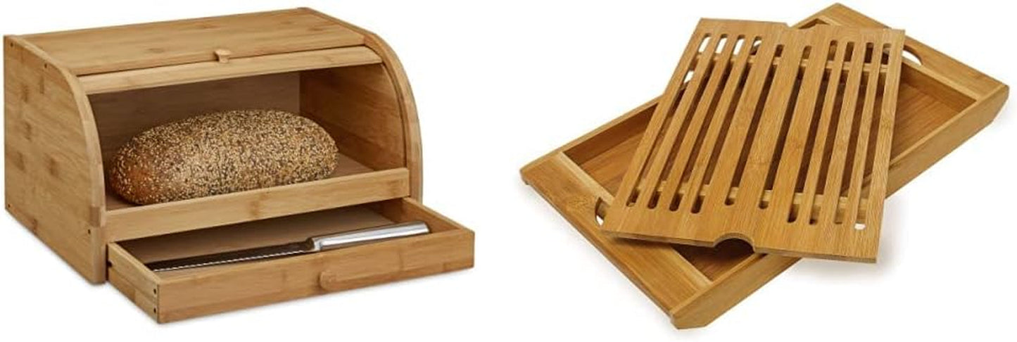 Corbeille à pain roulante Relaxdays avec tiroir, bambou, HxLxP : 21 x 40,5 x 28 cm, planche à découper en bois, naturel & bambou env. 3 x 37 x 21,5 cm Planche à découper avec bac à miettes pour un nettoyage facile Boîtes de conservation des aliments naturels Naty Shop Paquet de planche à découper à pain 3 x 37 x 21,5 cm