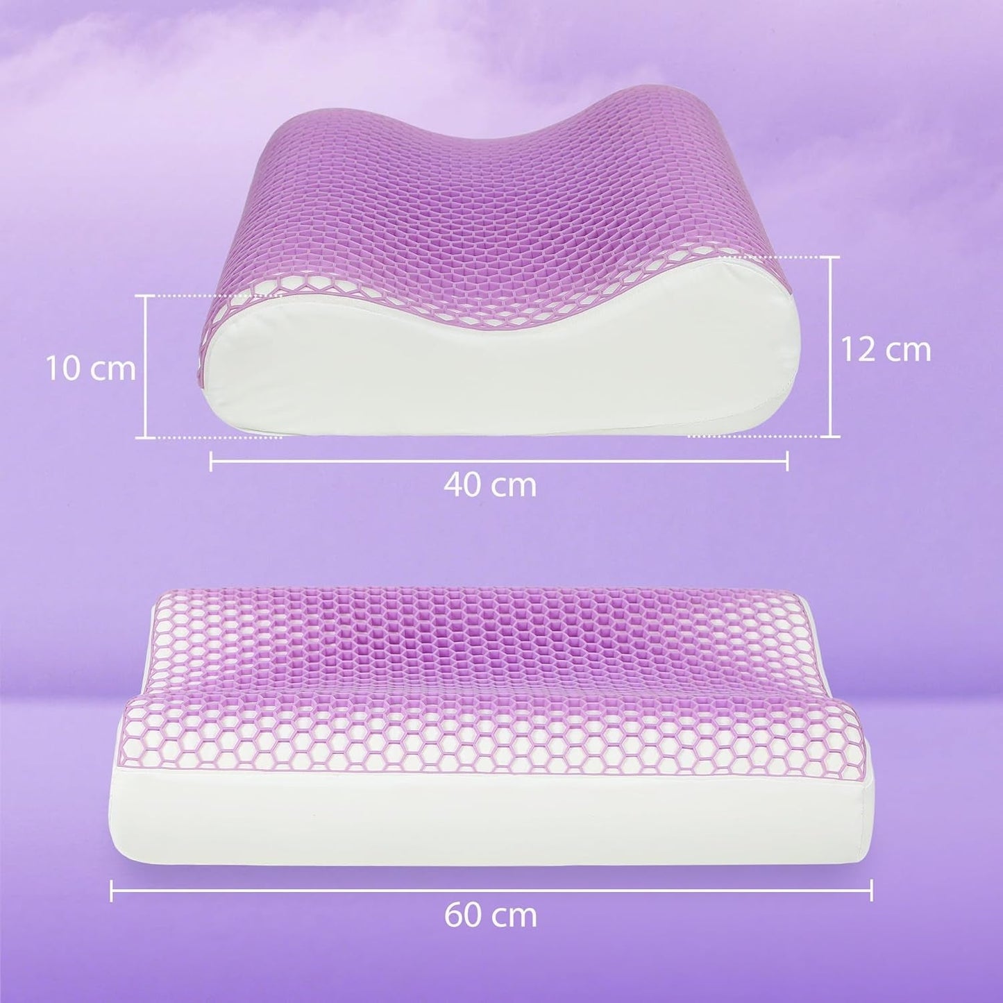 HOMCOM Oreiller de soutien cervical en mousse à mémoire de forme avec housse amovible, 2 hauteurs, oreiller ergonomique 2S réactif pour différentes positions de sommeil, 60 x 40 cm, blanc crème