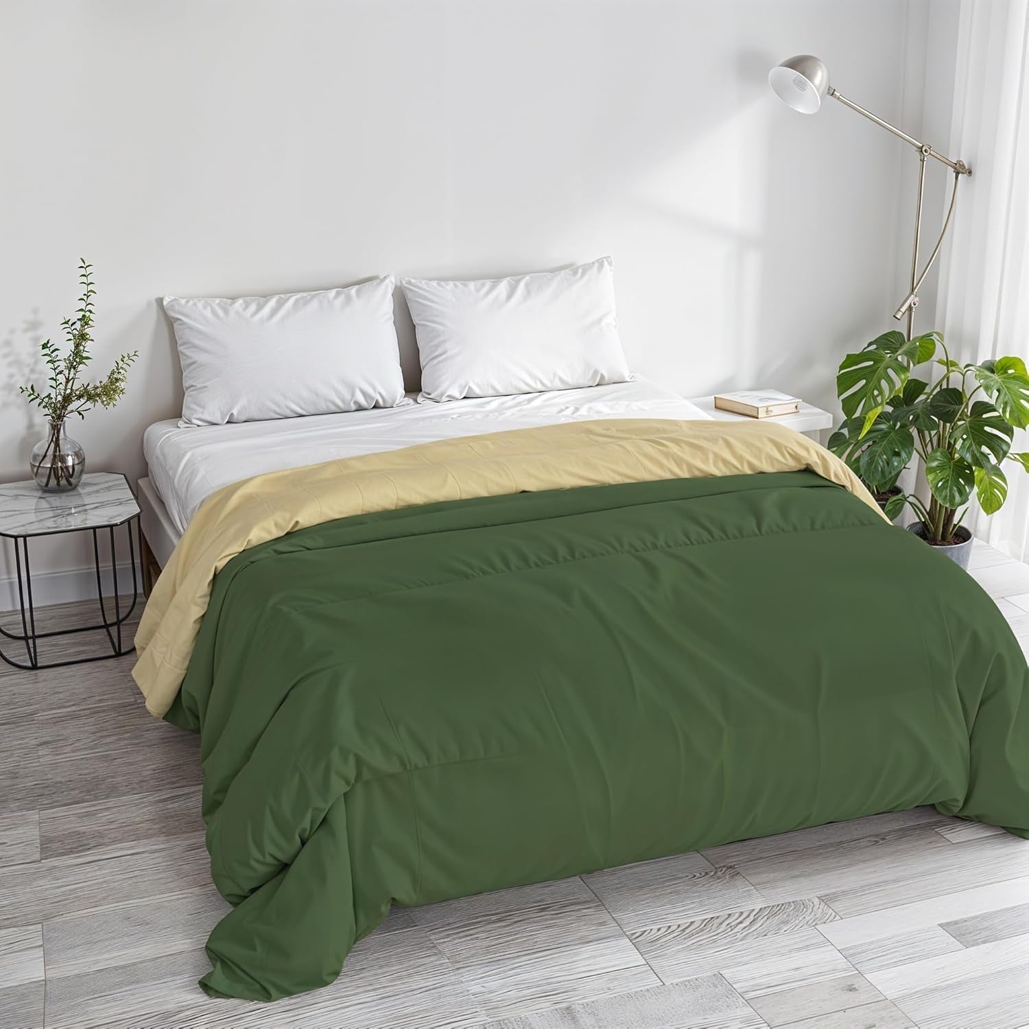 Couverture d'hiver basique, unie et doublée, vert foncé/crème, 200X245Cm Couettes et couettes Naty Shop Vert foncé/crème 250X245Cm