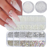 GZMAYUEN Nail Art Perles Micro Caviar pour Nägel, 0.3-3Mm Argent Doré Mini Caviar Strasssteine, Weiß Beige Mini Nägel Perlen Microperlen Décoration pour Nägel