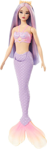 Poupée Barbie Sirène avec cheveux et bandeau fantaisie roses et lilas, haut en coquillage et poupée à nageoires arrière bleu lavande, HRR06 Naty Shop Dolls
