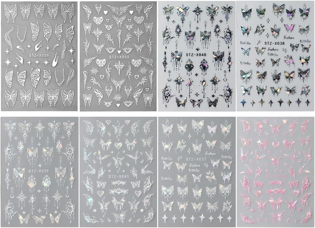 Autocollants d'ongles 3D métallisés Schwarz Schmetterling - Autocollants d'ongles Aurora rose laser - Autocollants d'art d'ongles papillon punk - Autocollants d'ongles argentés - Nageldesign Zubehör