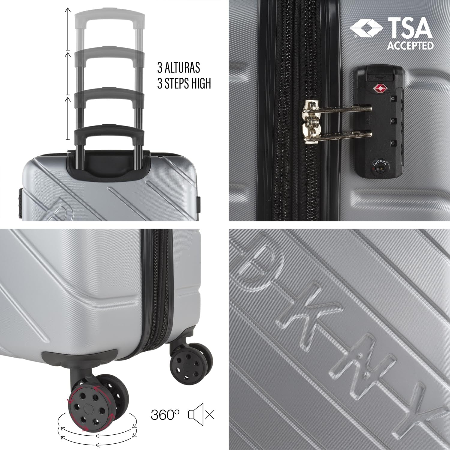 DKNY - Grande Valise 4 Roues Grande Valise Légère - Grande Valise de Voyage à Roulettes. Grande valise de voyage avion Valise à coque rigide avec fermeture certifiée - Grande valise à roulettes Argent Bagages et équipements de voyage Naty Shop