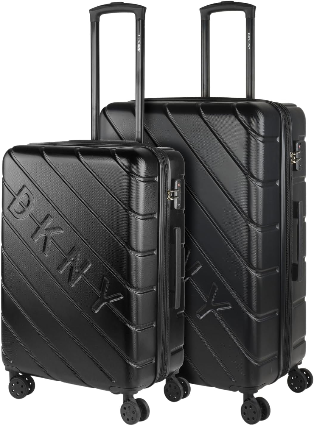 DKNY - Grande Valise 4 Roues Grande Valise Légère - Grande Valise de Voyage à Roulettes. Grande Valise de Voyage Avion Valise à Coque Rigide avec Fermeture Certifiée - Grande Valise à roulettes Argent Bagages et Équipement de Voyage Naty Shop Noir M + L