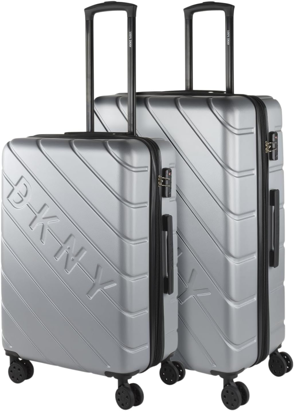 DKNY - Grande Valise 4 Roues Grande Valise Légère - Grande Valise de Voyage à Roulettes. Grande Valise de Voyage Avion Valise à Coque Rigide avec Fermeture Certifiée - Grande Valise à Roulette Argent Bagages & Équipement de Voyage Naty Shop Argent M + L