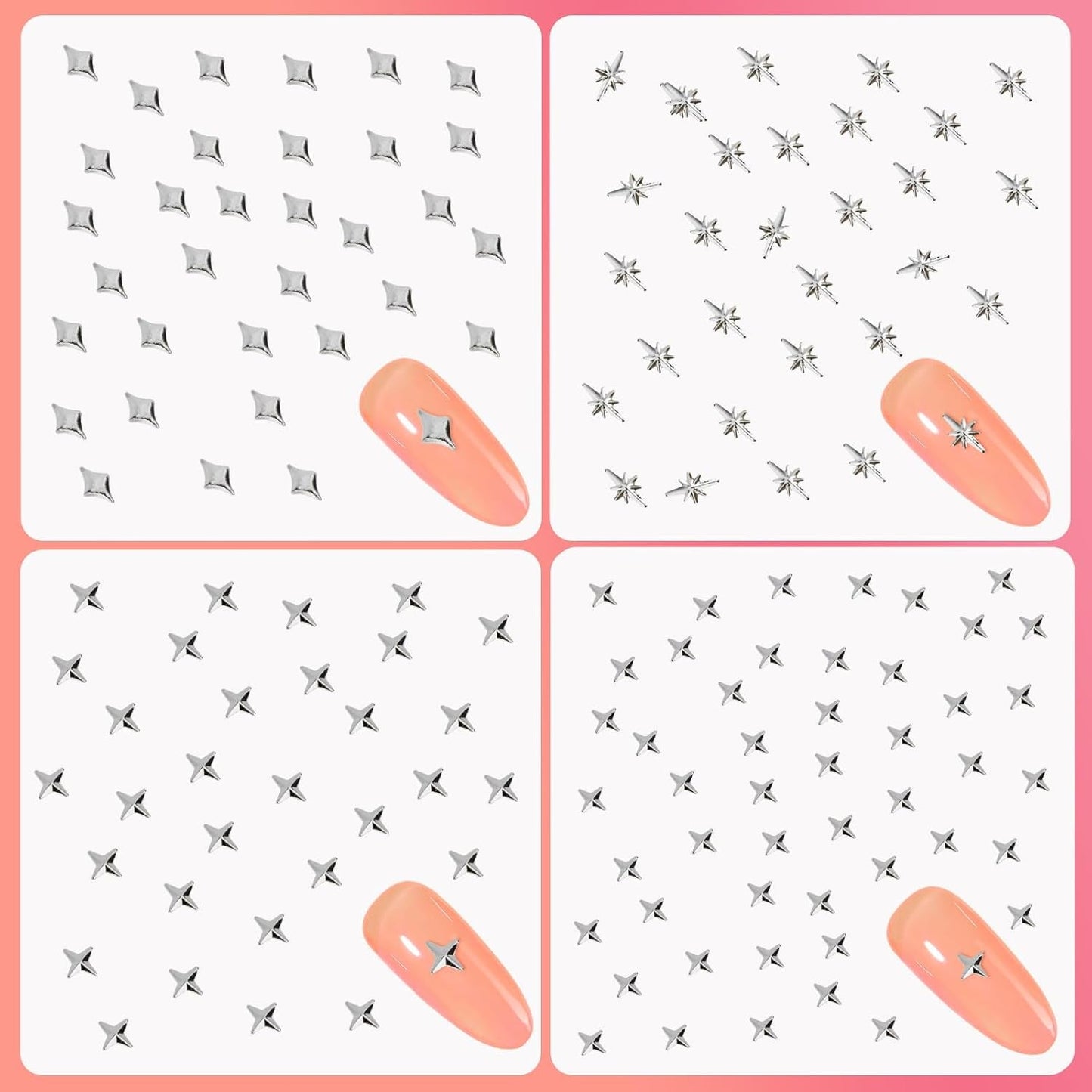400 pièces de breloques pour ongles en forme d'étoile dorée et argentée, décorations en métal 3D en forme d'étoile, conception d'ongles en forme d'étoile en forme de taille gemme pour décoration d'ongles