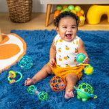 Bright Starts Little Shakers Coffret cadeau 6 pièces – Hochets et anneaux de dentition pour bébé sans BPA, faciles à attraper, unisexe pour nouveau-né +