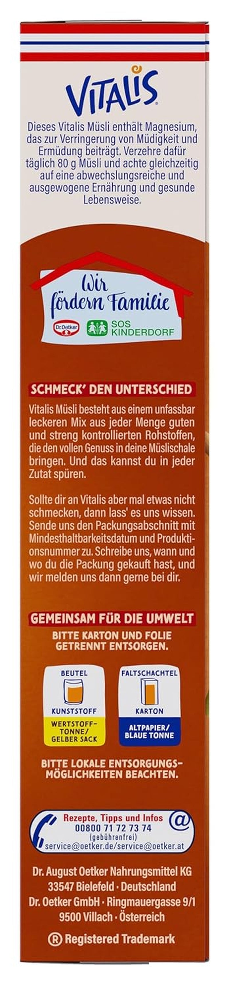 Dr. Oetker Vitalis Muesli grillé aux canneberges et graines de citrouille : Muesli grillé aux canneberges séchées, paquet de 8 (8 x 501 g)