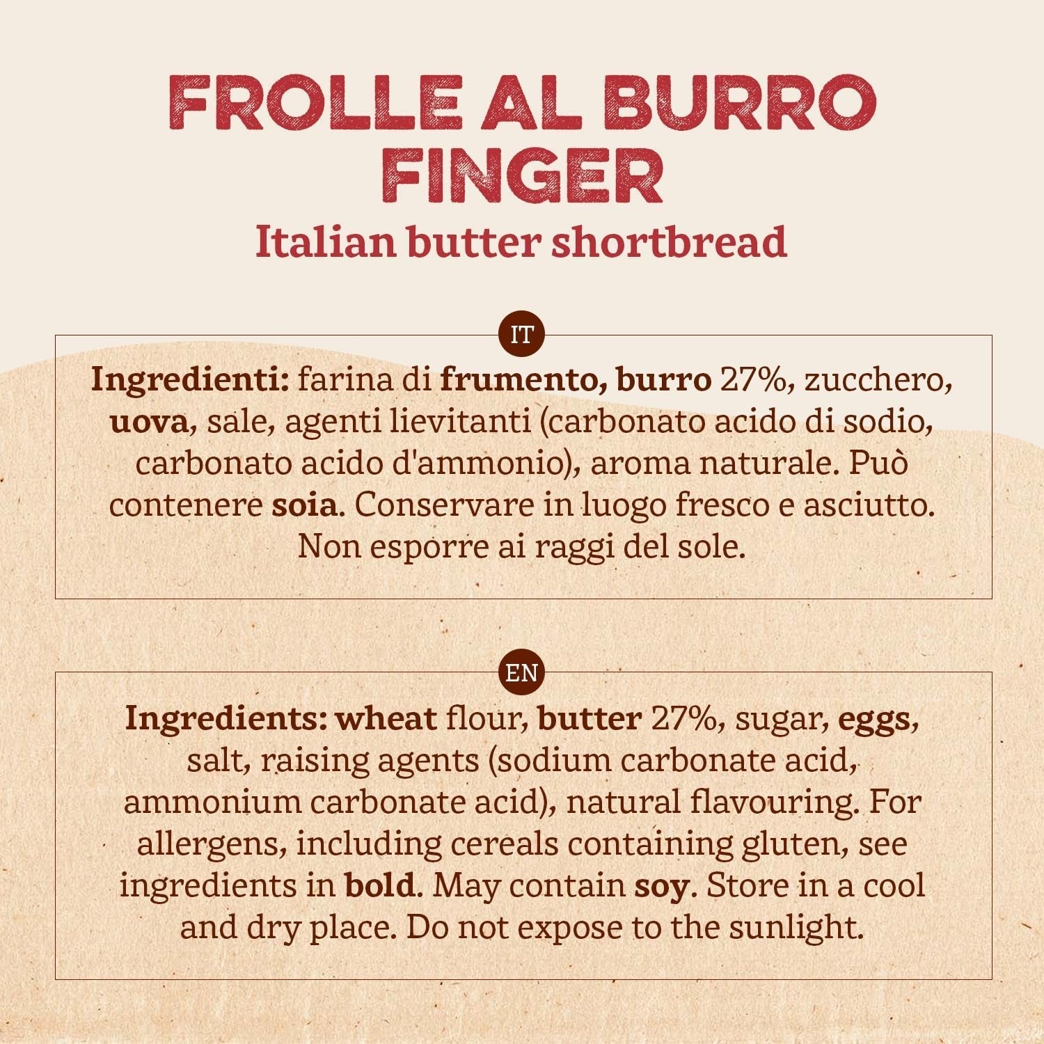 Frolle Al Burro Doigts. Biscotti préparés traditionnellement Come Una Volta. Idéal Come Fine Pasto Goloso, Ma Anche Da Abbinare Al the O Al Caffè. Conditionnement Oui 150 G