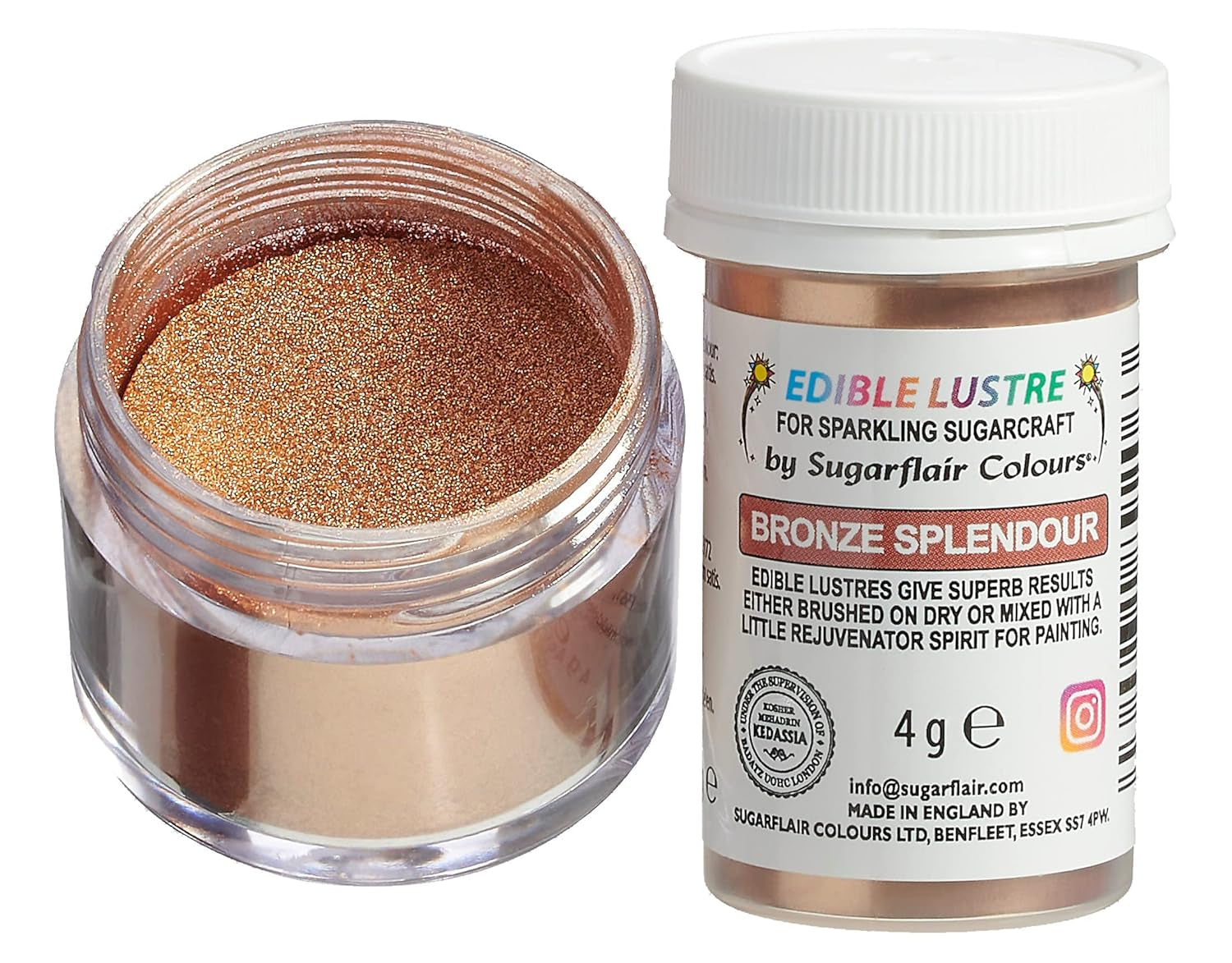 Colorant alimentaire comestible Sugarflair Bronze Splendor – Poudre brillante comestible pour gâteaux, muffins, chocolat, pâtisseries, desserts, glaces, boissons, cocktails et plus encore – 4 g