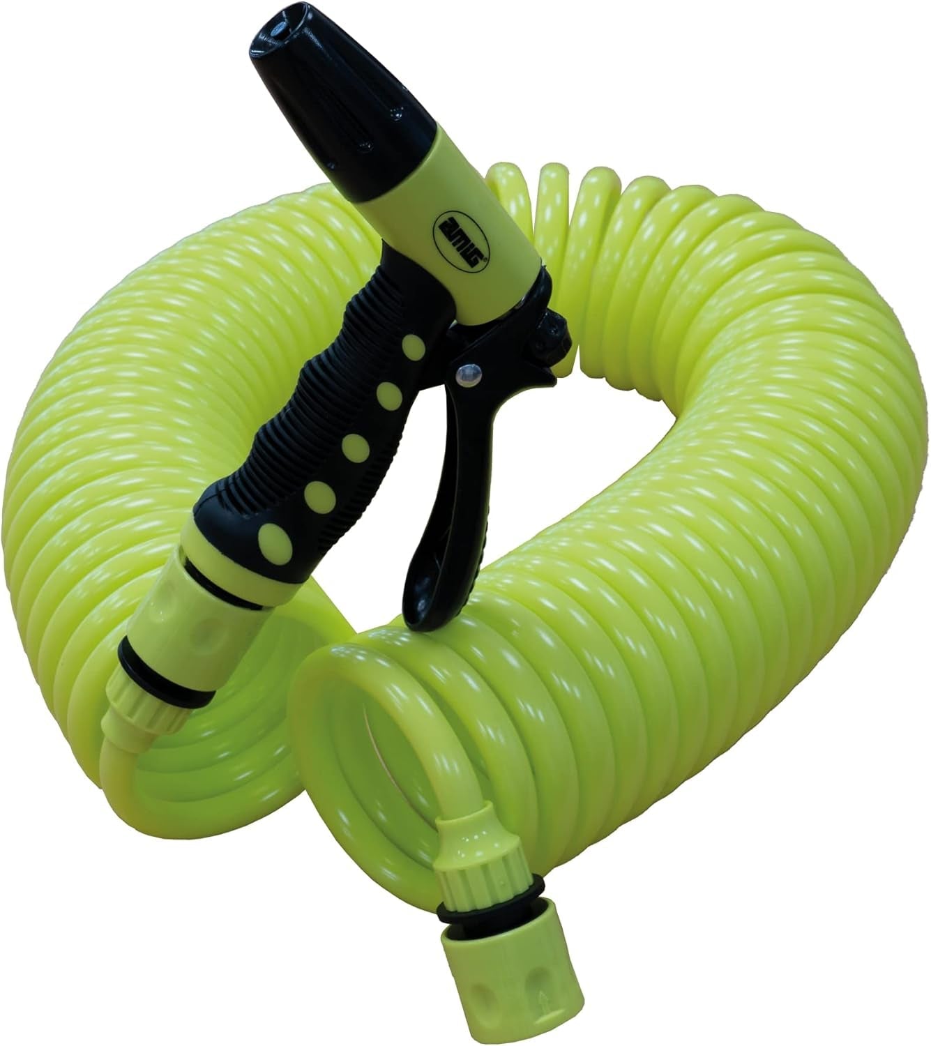Amig-Turun | Spirale | 15 mètres | Comprend 4 accessoires | Avec pistolet d'arrosage, adaptateur de robinet et 2 raccords rapides | Caoutchouc EVA | Vert pistache