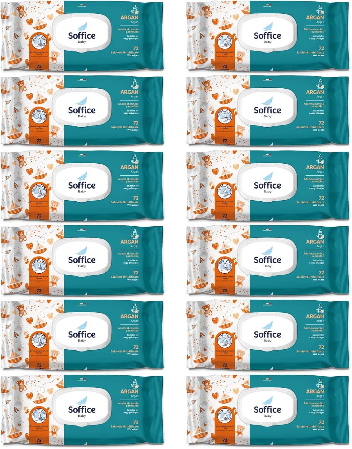 Feuchttücher Für Neugeborene, 72 Stück, Pop-Up Argan – Accessoires et produits pour l'hygiène des bébés, idéal pour le nettoyage du bébé et la maternelle – Lingettes pour bébé de santé et de rééducation – 12 paquets Naty Shop