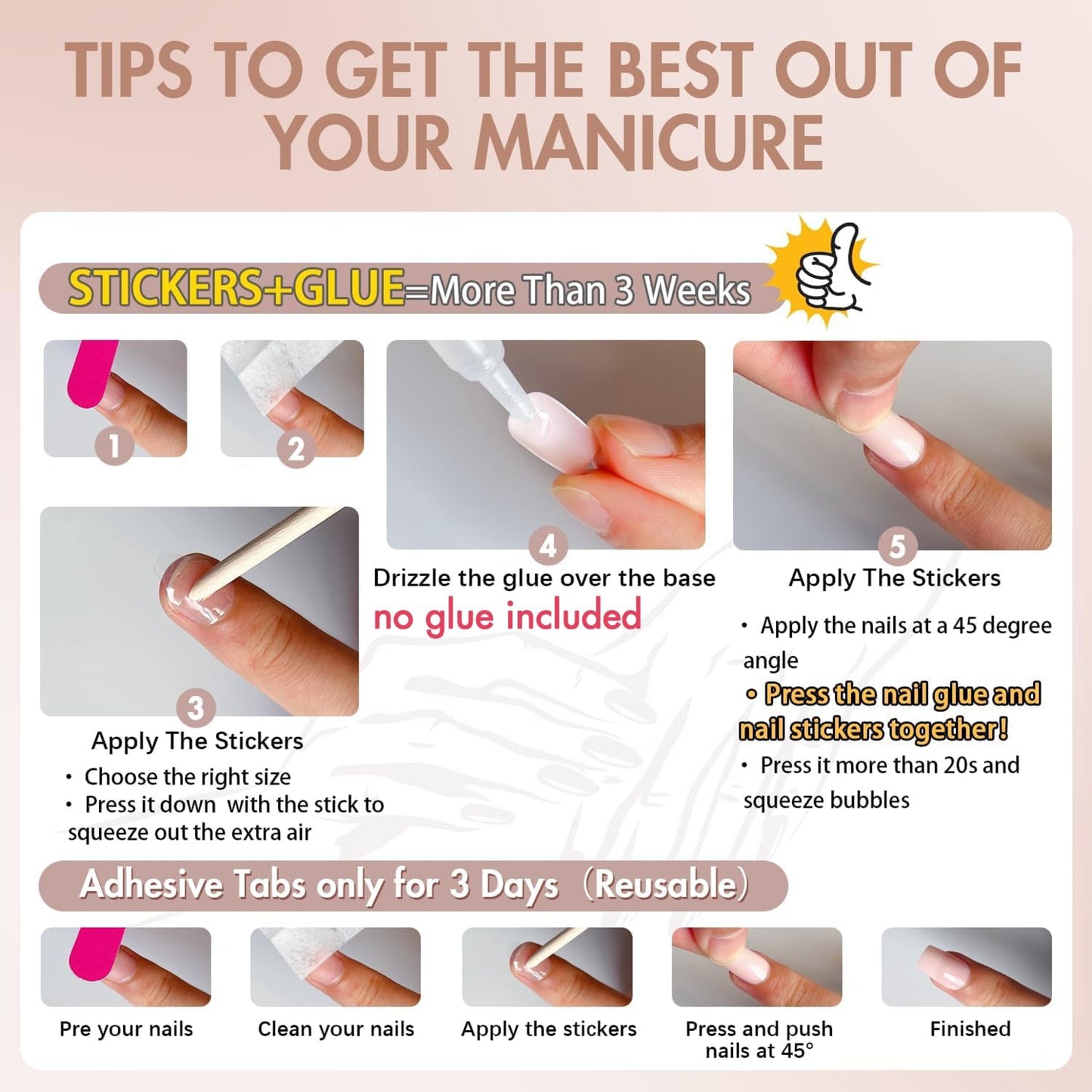 Ongles Chromés Autocollants - Colle Pailletée Brun Amande Moyen Sur Les Ongles Faux Ongles Pailletés Colle Sur Ongles Artificiels Ongles Acryliques Vernis Pour Femme 24 Pièces