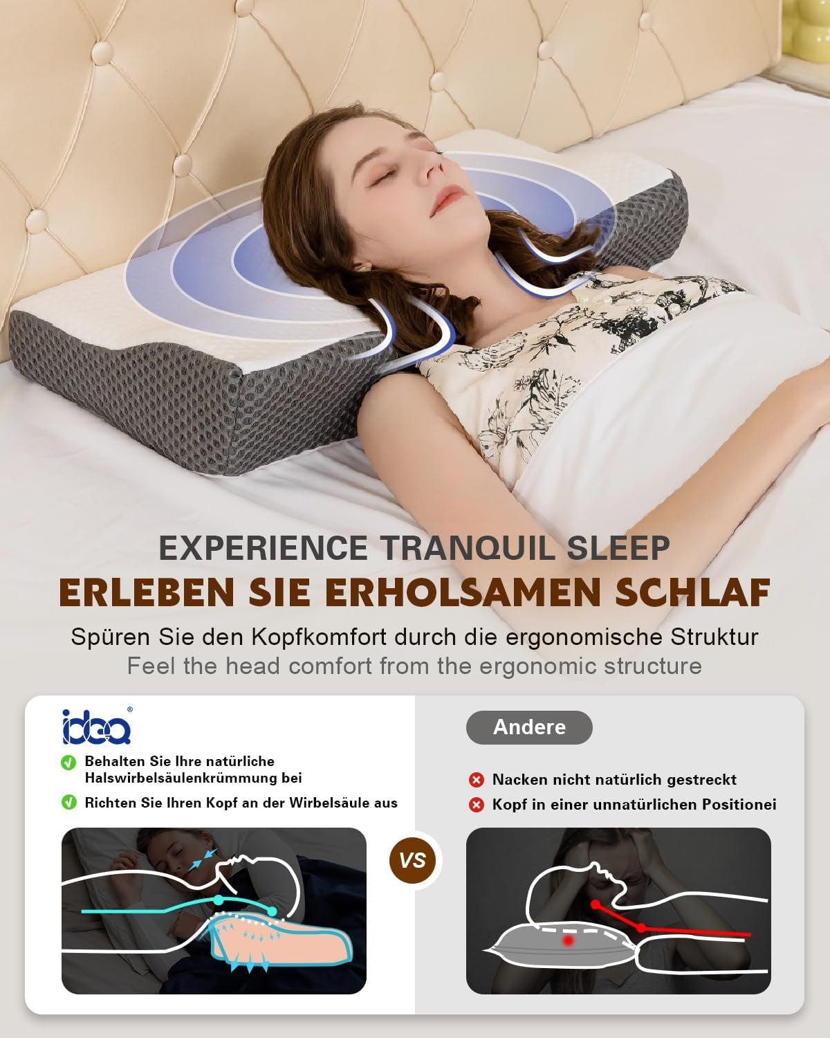 Oreiller orthopédique ergonomique pour douleurs cervicales, oreiller en mousse à mémoire de forme abdominale, oreiller anti-ronflement pour hommes et femmes (62 x 34,5 x 12/8 cm) Oreillers orthopédiques cervicaux Naty Shop