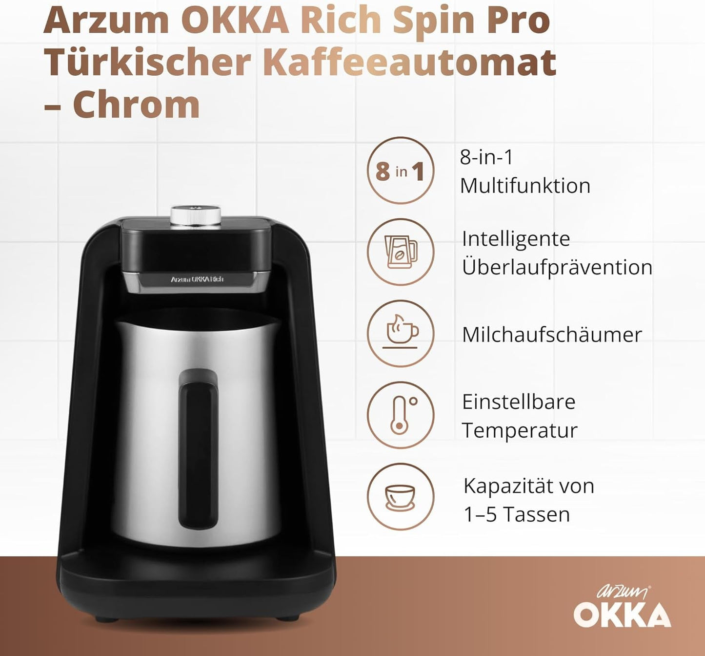 MACHINE à café turque Arzum OKKA RICH SPIN PRO (chrome)