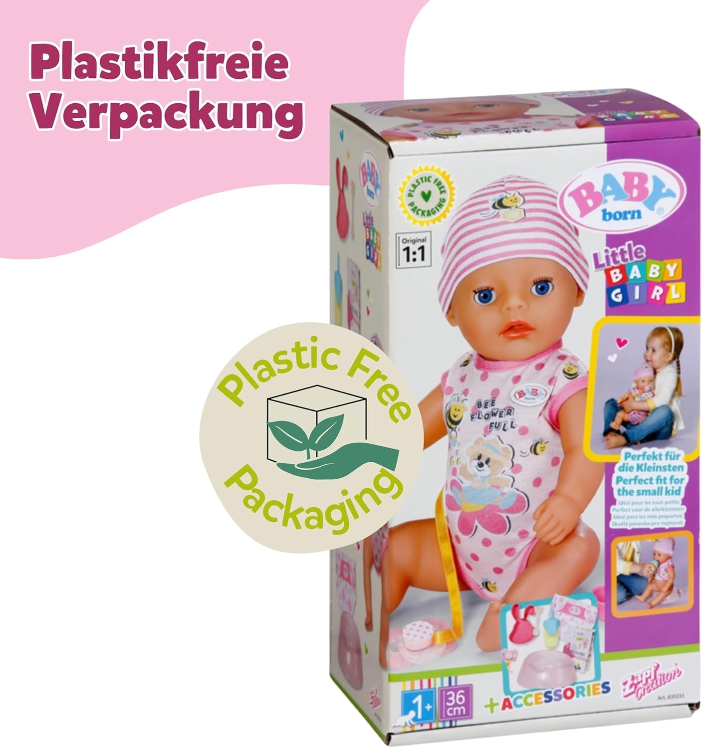 BABY Born Lena (Girl) - poupée 36 cm - 7 fonctions, y compris accessoires et matelas - Fonctionne entièrement sans piles - Convient aux petits enfants à partir de 1 an