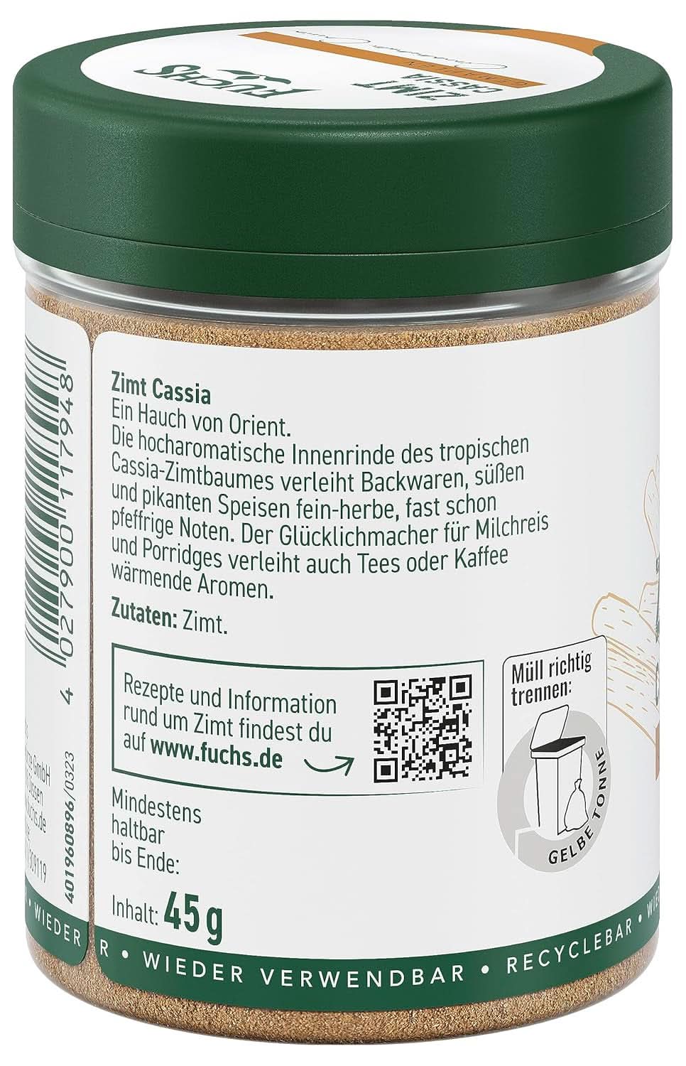 Cannelle Cassia moulue Fuchs - Pour aromatiser pâtisseries, desserts ou thés, 45 grammes Condiments Naty Shop
